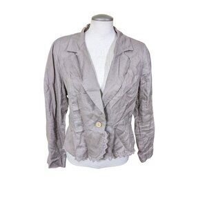Tricotto Womens L Linen Jacket Lightweight Cropped Crochet Lace Trim Taupe Beige